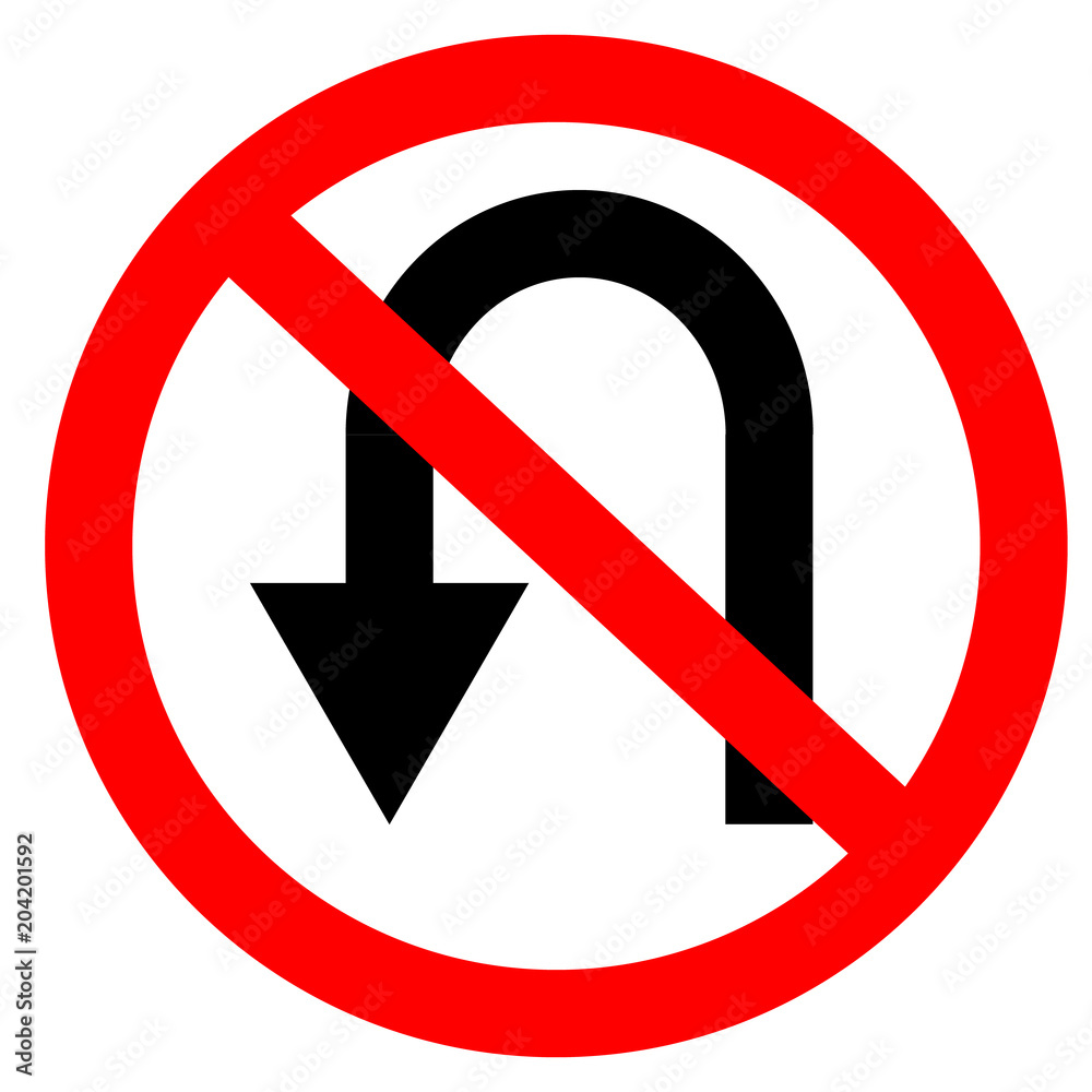 circular single white. red and black no u-turn symbol. do not u turn sign on white background. traffic sign. circular single white. red and black no u-turn symbol. do not u turn sign on white background. traffic sign.