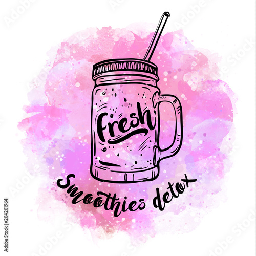 Detox smoothie, healthy summer cocktails, glass with juice for detox and healthy lifestyle. Vector illustration, design element for congratulation cards, print, banners and others