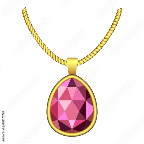 Garnet necklace jewelry icon. Realistic illustration of garnet necklace jewelry vector icon for web design isolated on white background