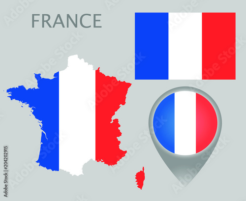 Free Download Colorful flag, map pointer and map of France in the colors of the French flag. High detail. Vector illustration - GFXLoad