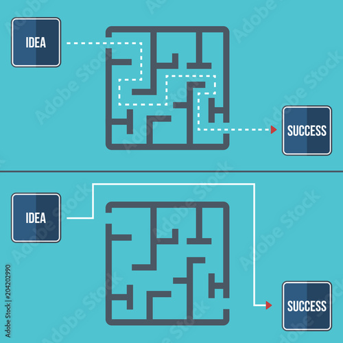 Different way to success. Problem and solution concept. Flat design. Vector illustration.