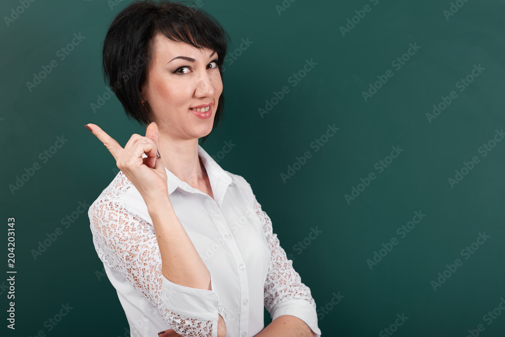 woman having idea, happy emotions on school Board background, learning concept, Studio shot woman having idea, happy emotions on school Board background, learning concept, Studio shot