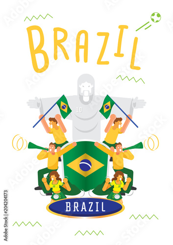 Brazilian fans cheer up template with national flag