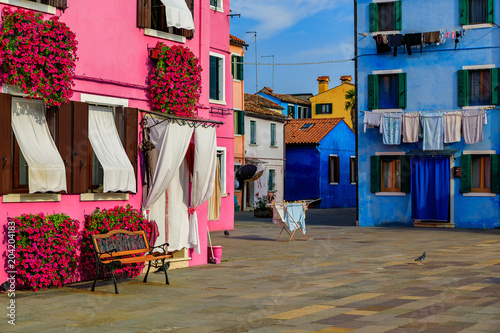 Picturesque and colorful houses in Burano island near Venice Italy
