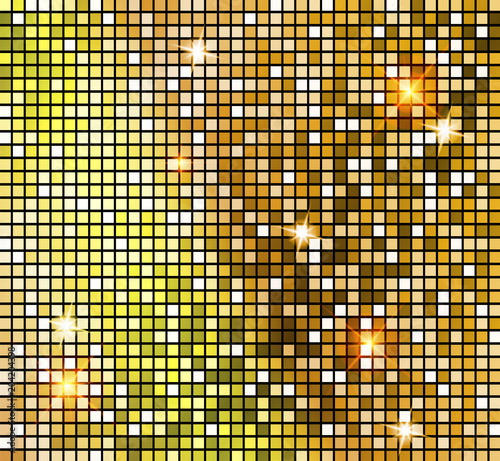 Golden shiny mosaic in disco ball style. Vector gold disco lights background. Abstract background.