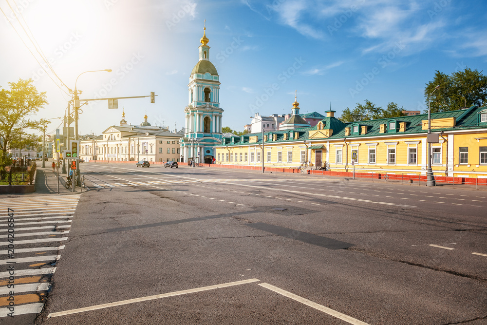 Beautiful city summer landscape, the capital of Russia Moscow, the historic city center, old buildings and the church