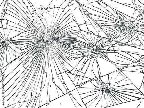 The broken glass.The cracks texture white and black. Vector background.Grunge.Abstract lines.