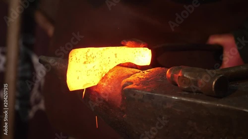 Close-up of the forging process. photo