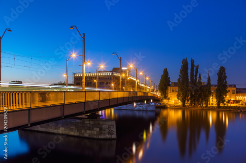 Berlin Schoeneweide - Treskow Bridge over Spree River / Summer Night