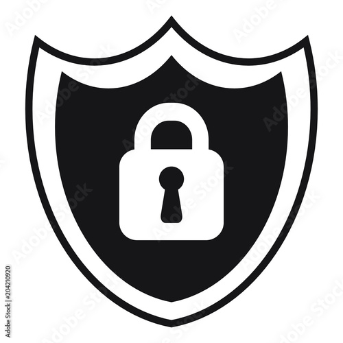 Shield security with lock symbol. Protection, safety, password security vector icon illustration. Firewall access privacy sign. Lock security icon for login page. Website guard emblem.