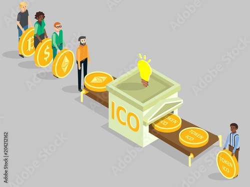 ICO concept vector isometric illustration