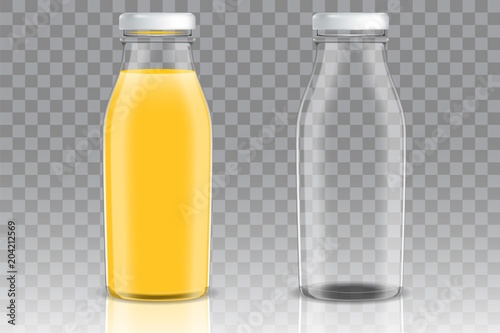 Orange juice glass bottle vector mockup set photo