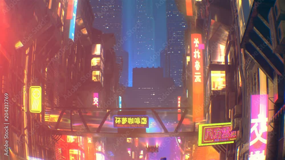 Sci fi futuristic city at night with aerial city traffic and peoples
