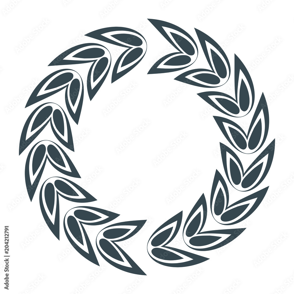 Wreath and a round frame of laurel leaves. A symbol of victory in competition and competition, a reward for success and the first place. Flat vector cartoon objects isolated on white background.