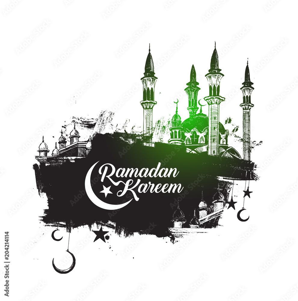 Ramadan Kareem Mosque or Masjid. vector illustration.