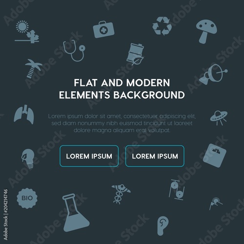 health, science, nature fill vector icons and elements background concept on dark background.Multipurpose use on websites, presentations, brochures and more