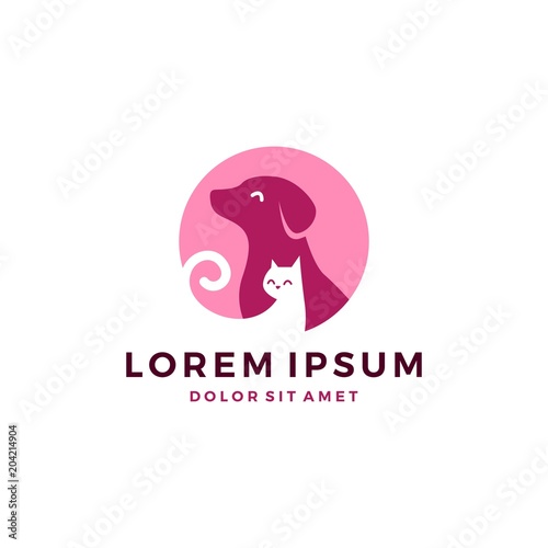 dog cat pet cute logo round emblem negative space illustration