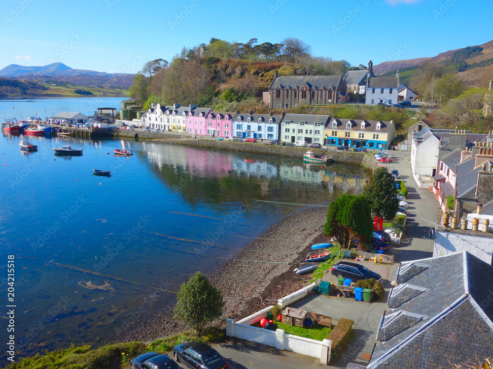 Portree , Isle of Skye , beautiful harbour area -  showing the main boating area and surrounding hills and beauty. High Quality Photograph.