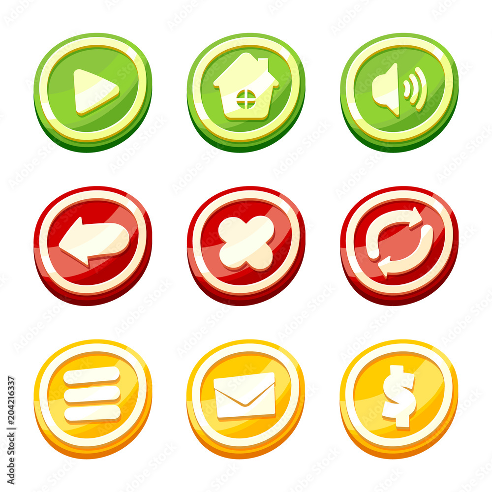 Cartoon ui buttons set Cartoon ui buttons set