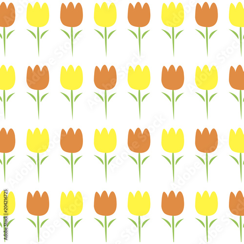 Tulips pattern on white background. Yellow and orange tulips, floral pattern