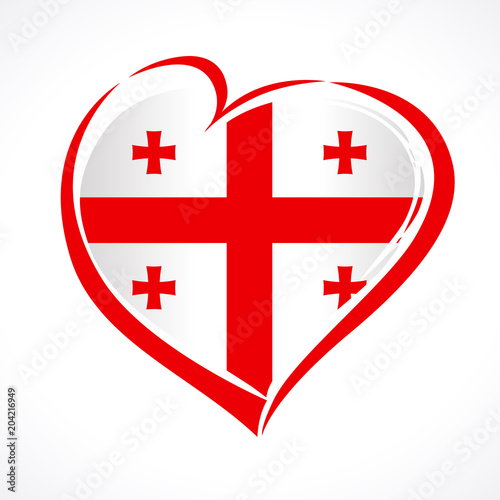 Love of Georgia, emblem in the form of a heart. Independence Day. Use for brochures, posters, logos, signs, elements. Georgia flag vector icon