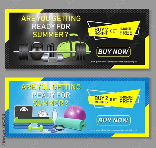 Vector fitness horizontal banner set