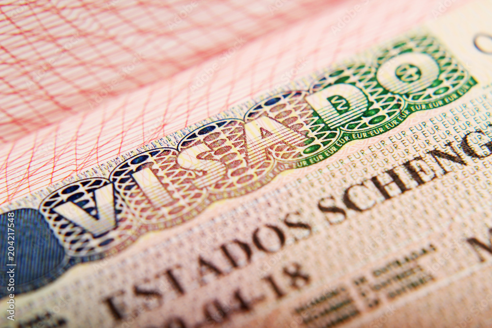Obraz premium Spanish Schengen visa in a passport