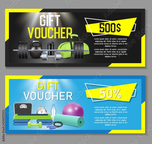 Fitness gift voucher vector template set