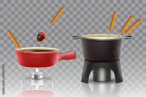 Cheese chocolate fondue vector realistic icon set