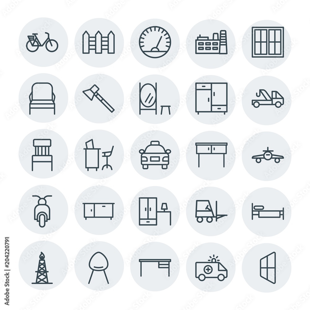 Modern Simple Set of transports, industry, furniture Vector outline Icons. Contains such Icons as  work, chair,  road,  comfortable,  house and more on white background. Fully Editable. Pixel Perfect