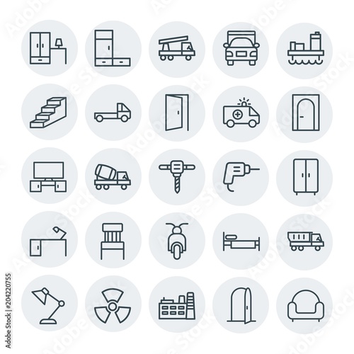 Modern Simple Set of transports, industry, furniture Vector outline Icons. Contains such Icons as construction, delivery, construction, up and more on white background. Fully Editable. Pixel Perfect