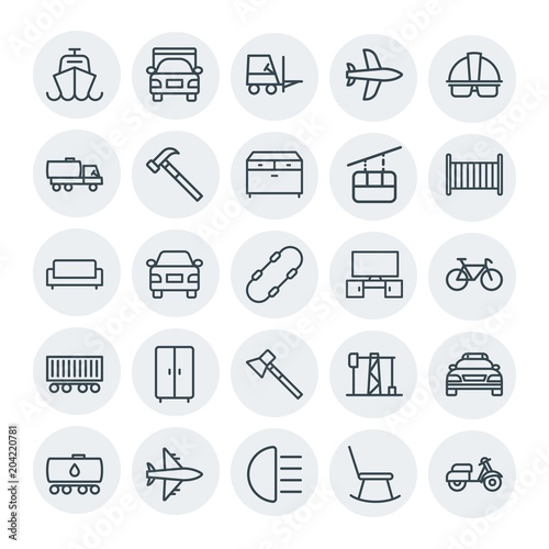 Modern Simple Set of transports, industry, furniture Vector outline Icons. Contains such Icons as vessel, speed, gas, tank, aircraft, car and more on white background. Fully Editable. Pixel Perfect