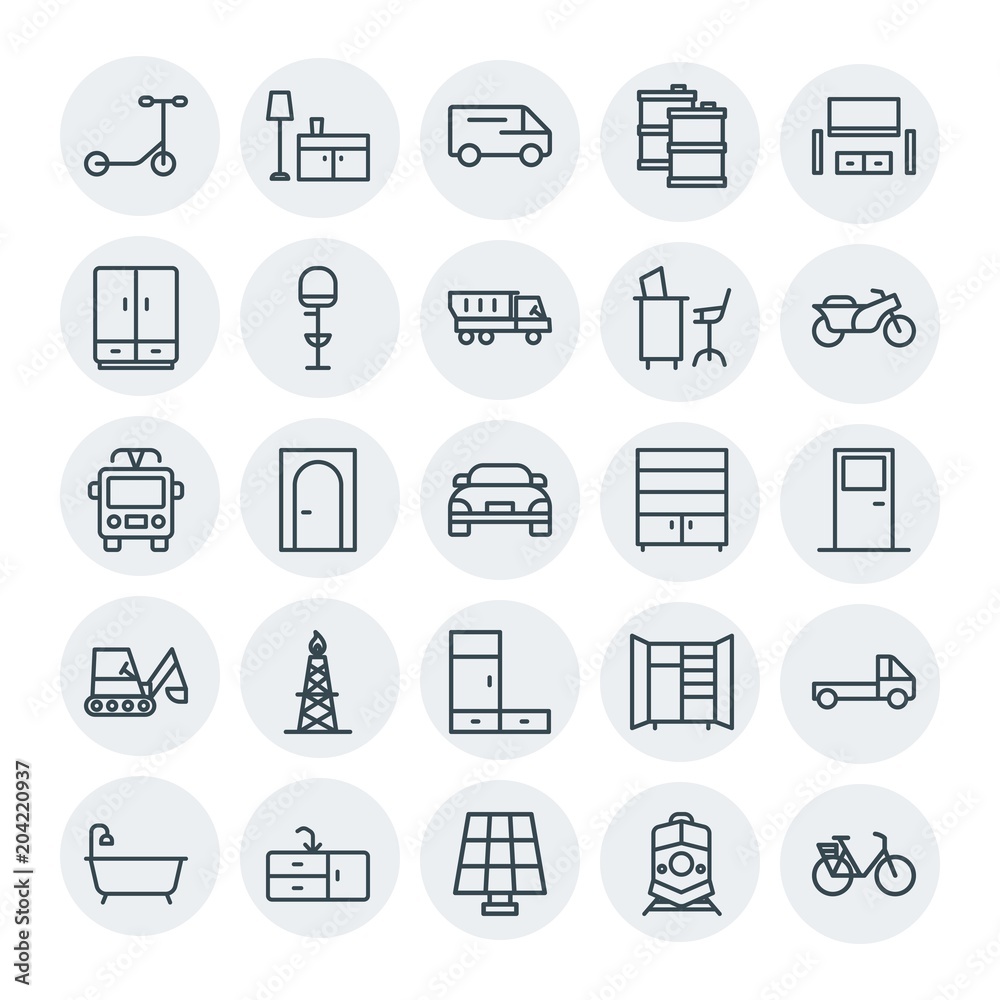 Modern Simple Set of transports, industry, furniture Vector outline Icons. Contains such Icons as  travel,  building,  modern,  white, fuel and more on white background. Fully Editable. Pixel Perfect
