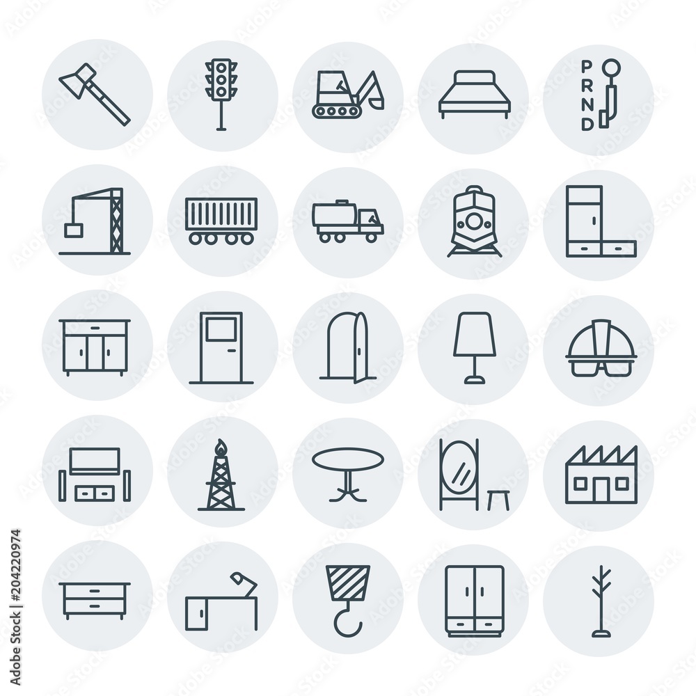 Modern Simple Set of transports, industry, furniture Vector outline Icons. Contains such Icons as mirror,  table,  wardrobe,  stop,  modern and more on white background. Fully Editable. Pixel Perfect