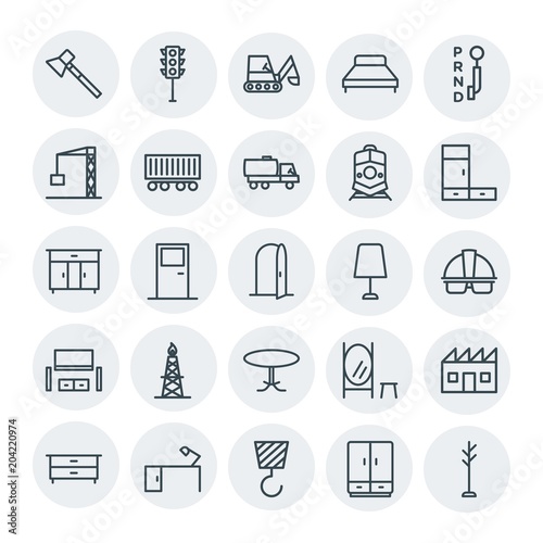 Modern Simple Set of transports, industry, furniture Vector outline Icons. Contains such Icons as mirror, table, wardrobe, stop, modern and more on white background. Fully Editable. Pixel Perfect