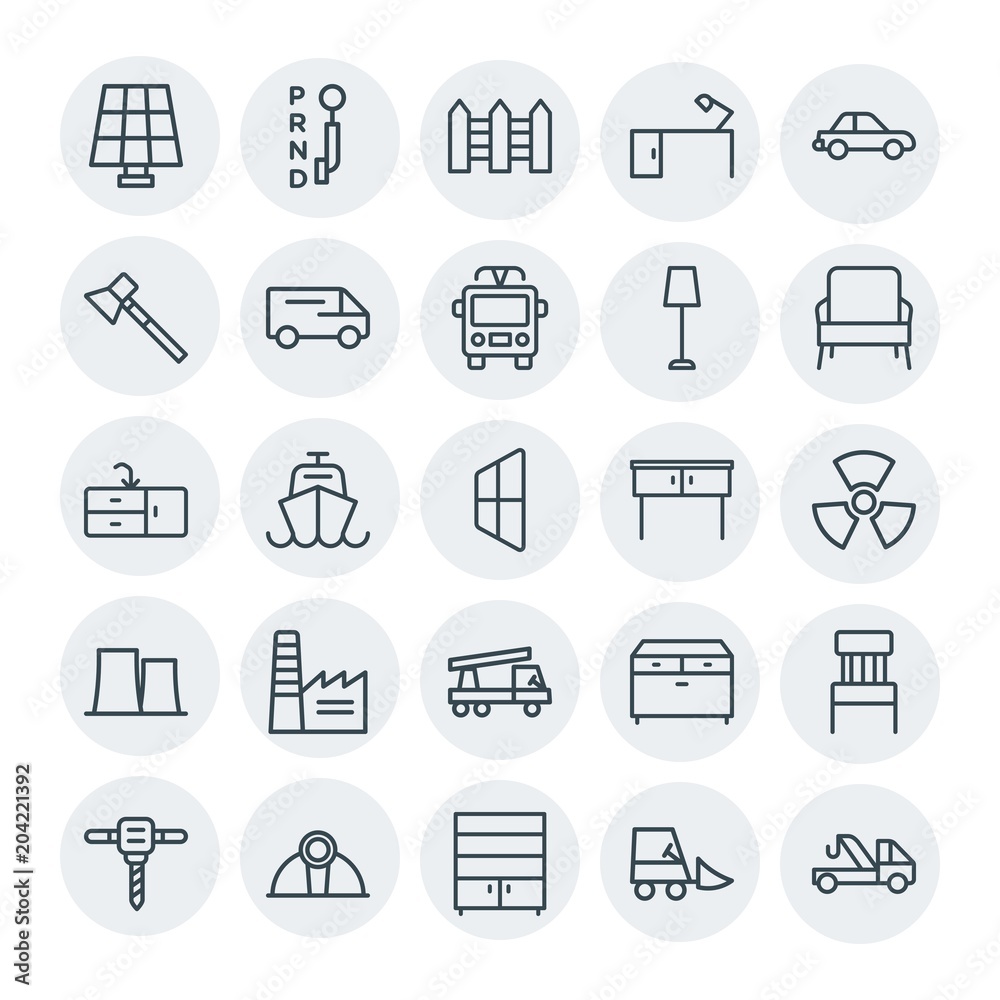 Modern Simple Set of transports, industry, furniture Vector outline Icons. Contains such Icons as  transmission,  panel, vehicle,  house and more on white background. Fully Editable. Pixel Perfect