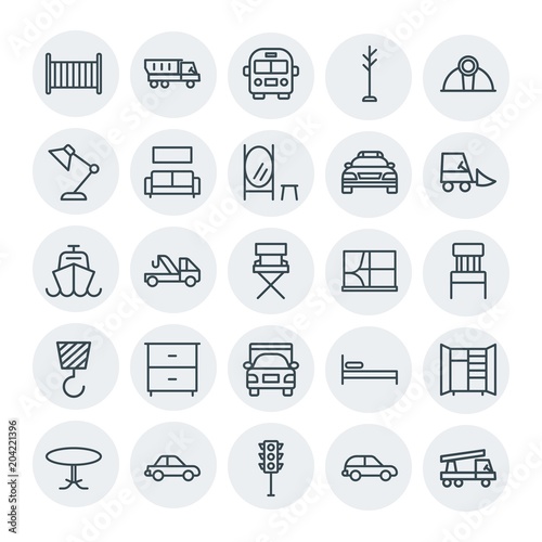 Modern Simple Set of transports, industry, furniture Vector outline Icons. Contains such Icons as single, open, side, car, safety, car and more on white background. Fully Editable. Pixel Perfect