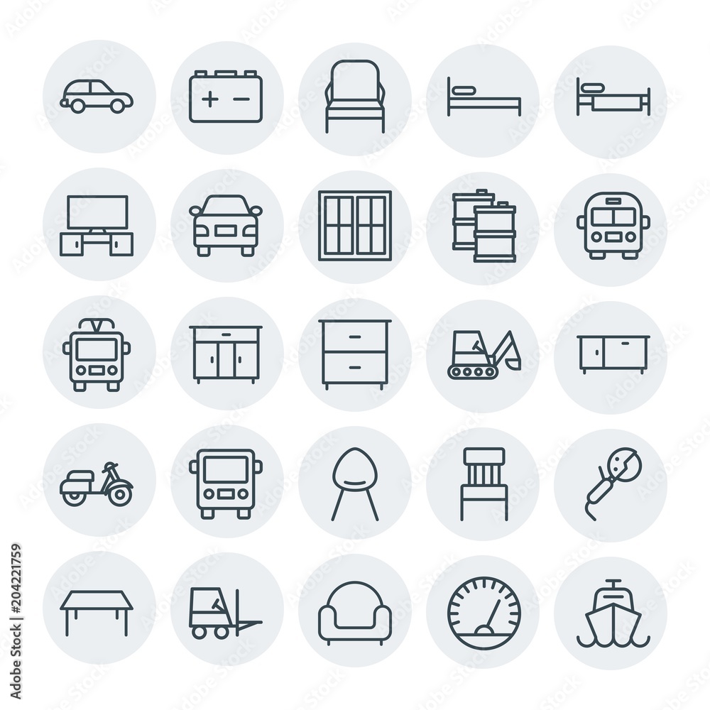 Modern Simple Set of transports, industry, furniture Vector outline Icons. Contains such Icons as table,  home,  industry,  interior, chair and more on white background. Fully Editable. Pixel Perfect