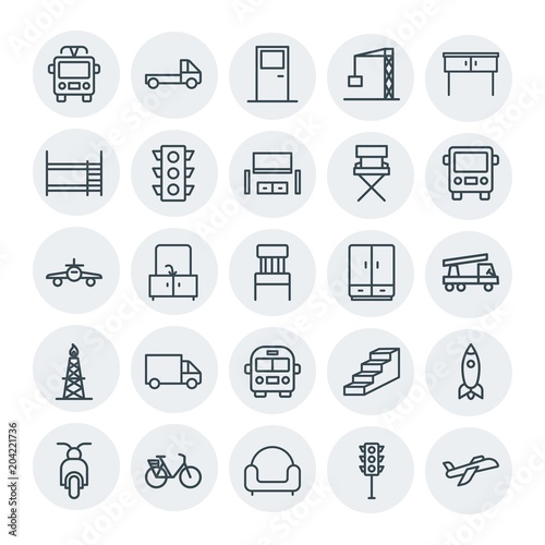 Modern Simple Set of transports, industry, furniture Vector outline Icons. Contains such Icons as aircraft, airplane, construction, launch and more on white background. Fully Editable. Pixel Perfect