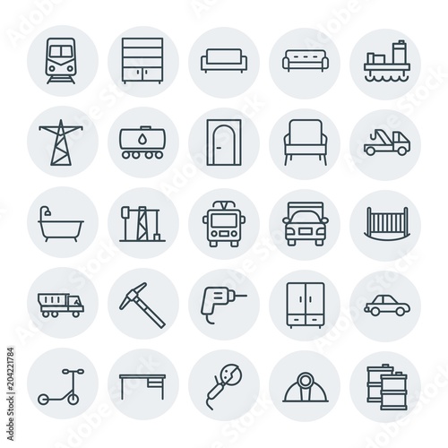 Modern Simple Set of transports, industry, furniture Vector outline Icons. Contains such Icons as gas, building, tool, interior, room and more on white background. Fully Editable. Pixel Perfect