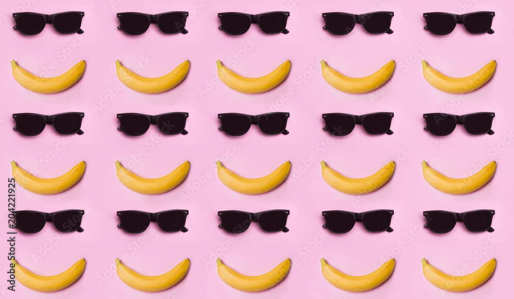 Banana and glasses. Sunglasses. Summer. The sun. Smile.