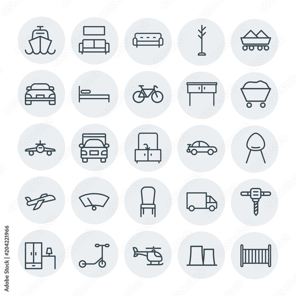 Modern Simple Set of transports, industry, furniture Vector outline Icons. Contains such Icons as  rack,  energy, shipping,  construction and more on white background. Fully Editable. Pixel Perfect
