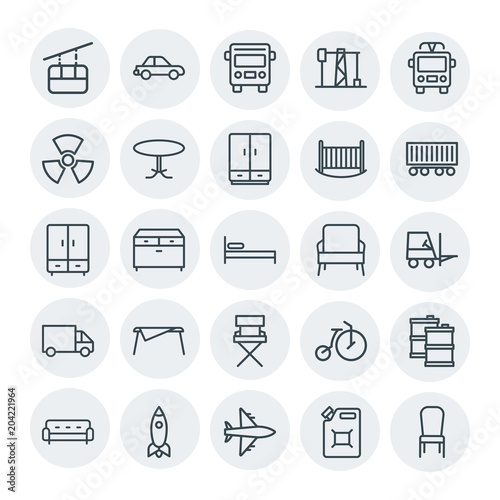 Modern Simple Set of transports, industry, furniture Vector outline Icons. Contains such Icons as transportation, petroleum, interior and more on white background. Fully Editable. Pixel Perfect