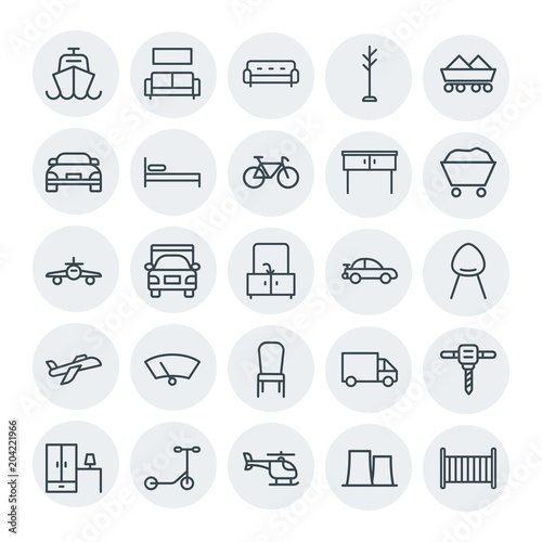 Modern Simple Set of transports, industry, furniture Vector outline Icons. Contains such Icons as rack, energy, shipping, construction and more on white background. Fully Editable. Pixel Perfect
