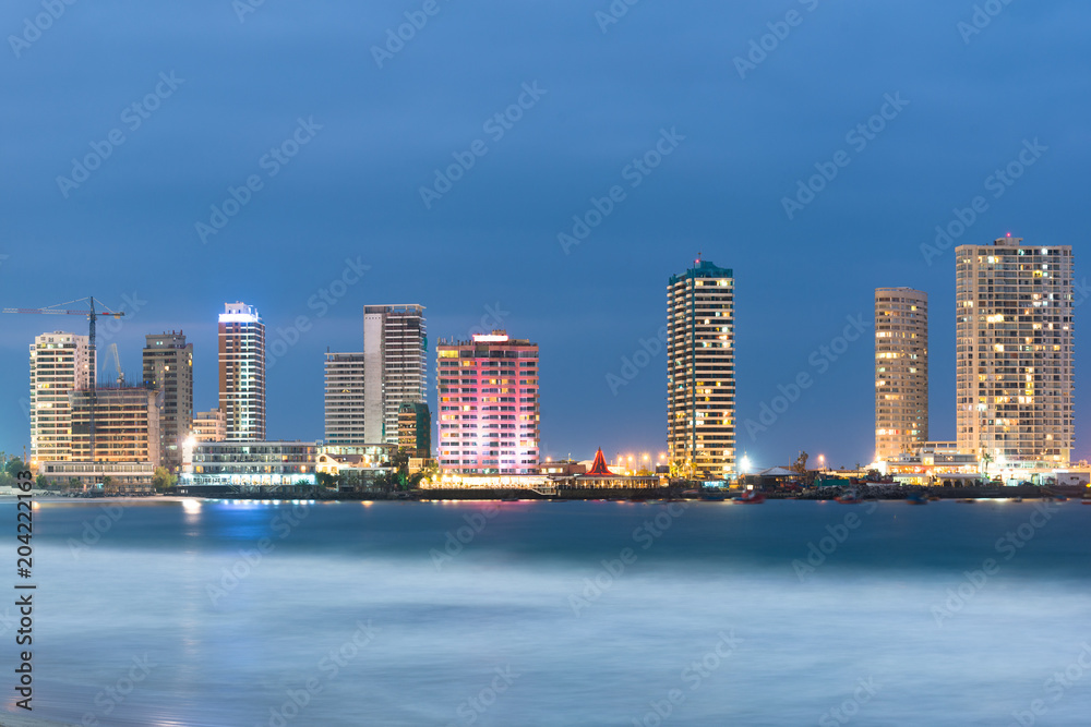 Skyline of La Peninsula from Cavancha Beach, Iquique, Chile Skyline of La Peninsula from Cavancha Beach, Iquique, Chile