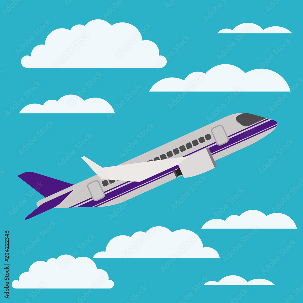 airplane flying with cloudscape vector illustration design