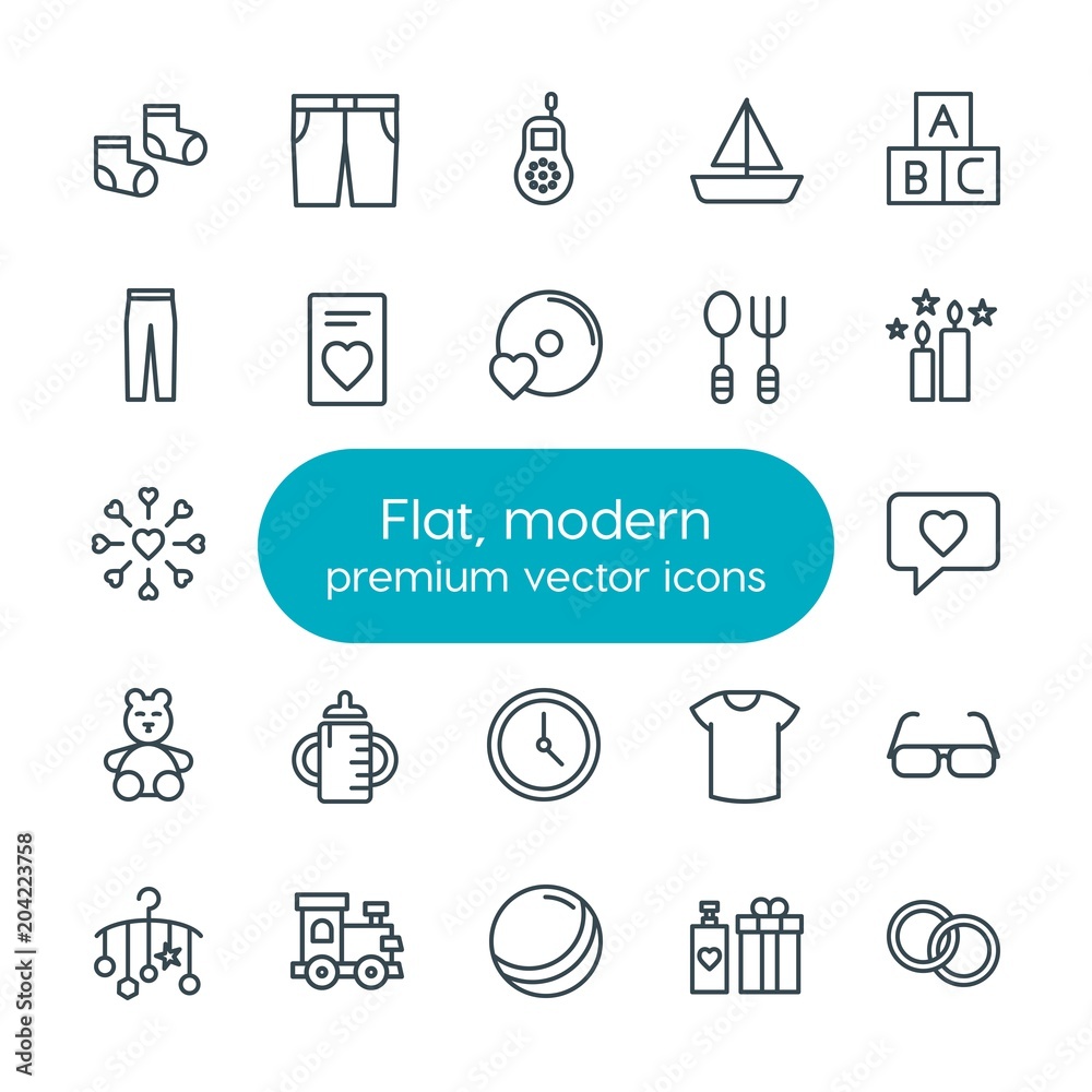 Modern Simple Set of clothes, valentine, kids and toys Vector outline Icons. Contains such Icons as infant, ring, baby, pocket, fashion and more on white background. Fully Editable. Pixel Perfect Modern Simple Set of clothes, valentine, kids and toys Vector outline Icons. Contains such Icons as infant, ring, baby, pocket, fashion and more on white background. Fully Editable. Pixel Perfect