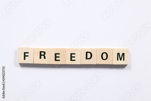 word freedom made of wooden block isolated on white background