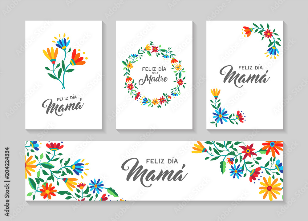 Happy mother day spanish flower art card set