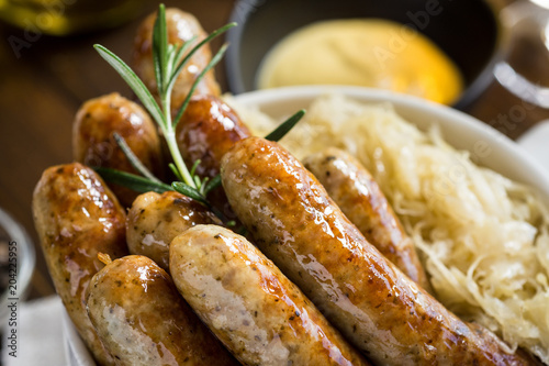 Grilled Sausages, Cabbage, Mustard and Beer